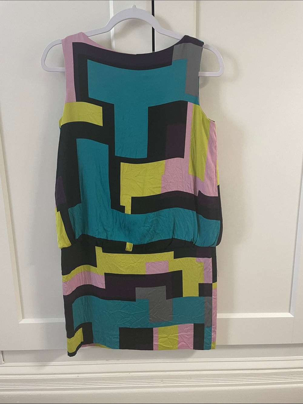 Milly of New York Sleeveless Geometric Shift Dress in Teal, Lime & Pink Sz 4